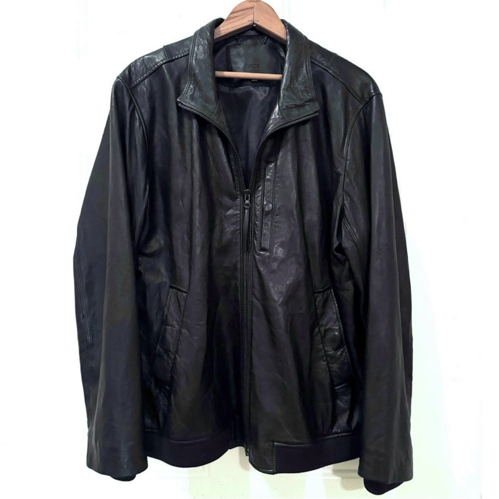 NWOT Vince Black Lambskin Leather Bomber / Aviator Jacket